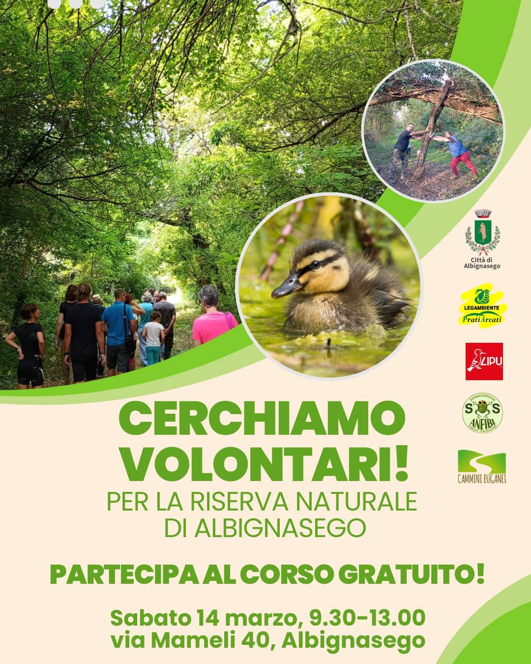 Locandina evento formazione volontari per Polveriera di Albignasego.