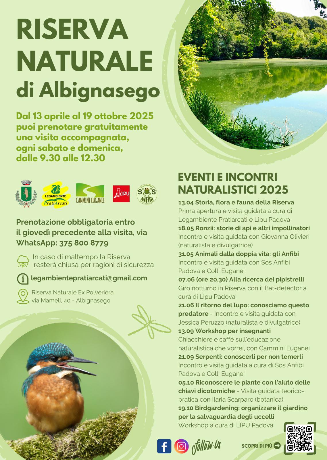 Programma delle attività 2025 alla Riserva Naturale Ex Polveriera di Albignasego.